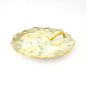 Vintage Hand Painted Rose Lemon Server, Peach & White Floral Elegant Vanity Tray